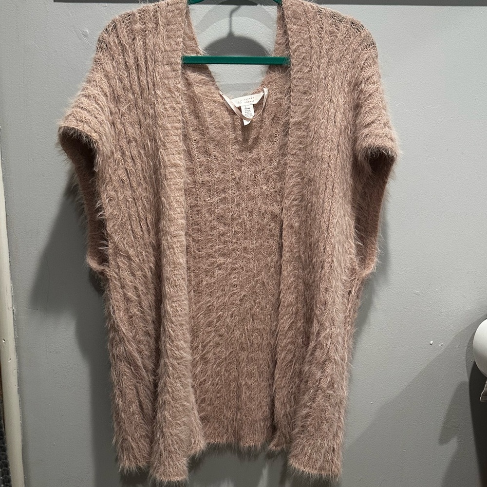 A cute and furry light pink/tan cardigan!